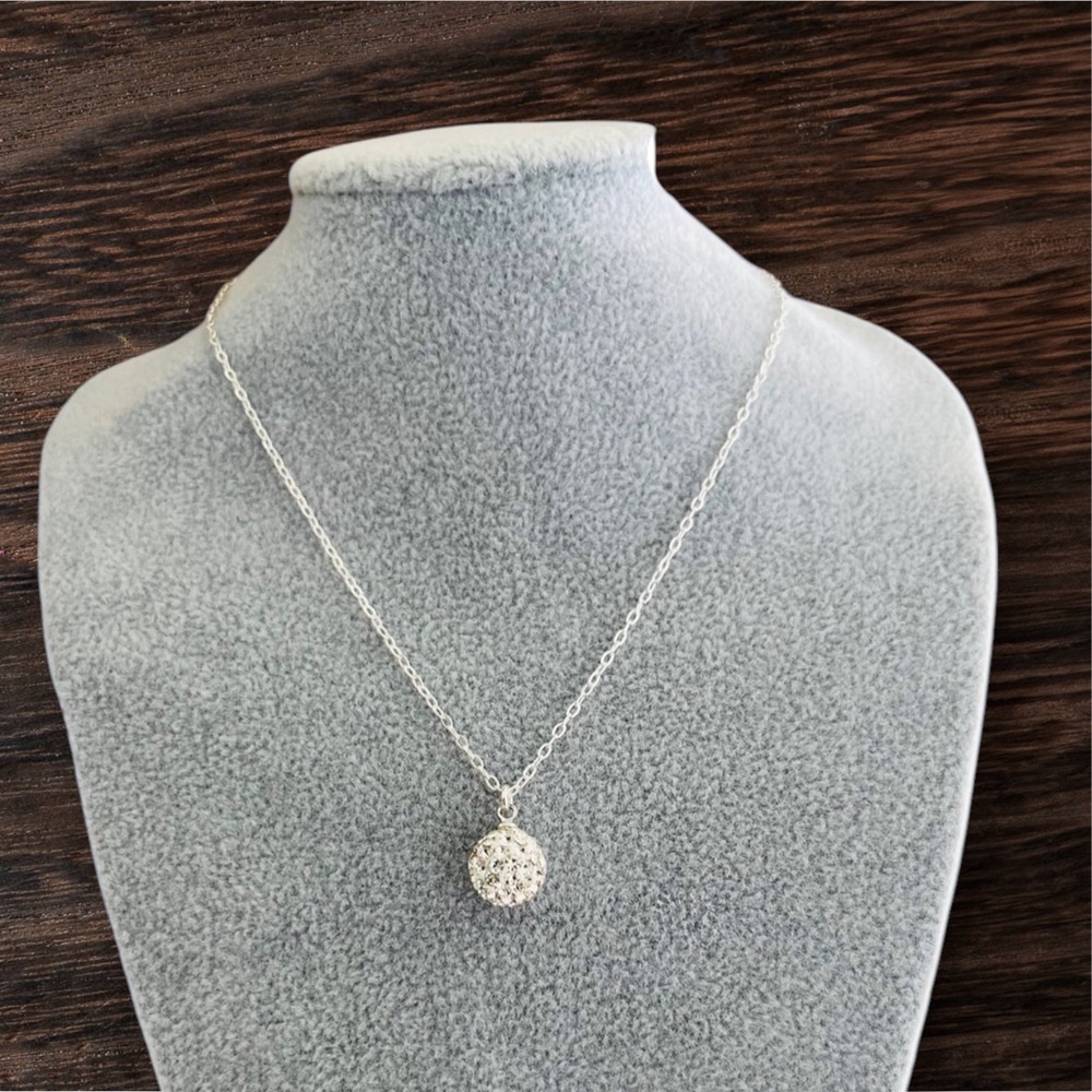 Sterling Silver Disco Ball Necklace: CZ Crystal Pendant